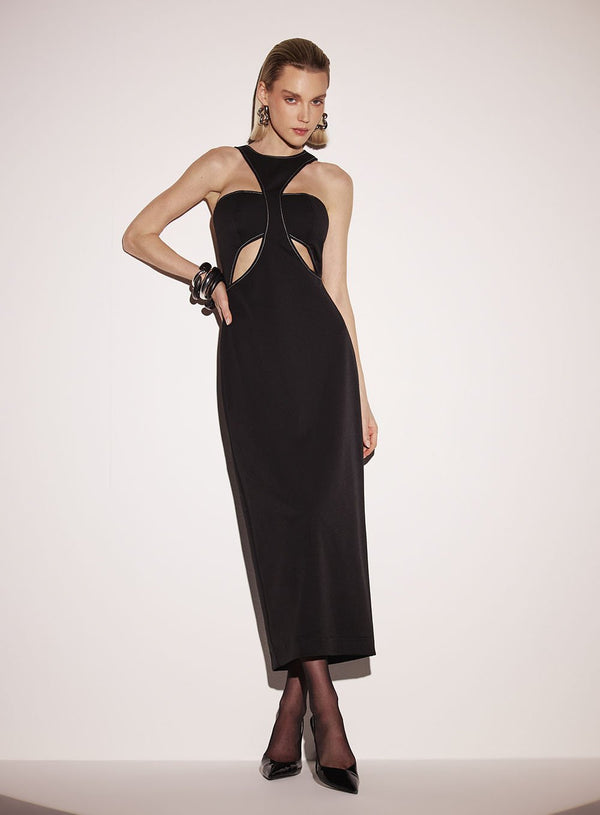 Vestido Midi Crepe Pesado Preto Tufi Duek -SALE