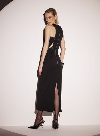Vestido Midi Crepe Pesado Preto Tufi Duek -SALE