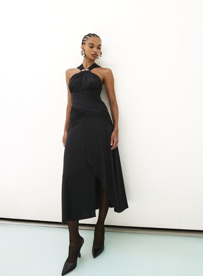 Vestido Midi Cruzado Preto Tufi Duek -SALE