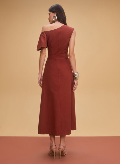 Vestido Midi Decote Curvado Marrom Tufi Duek -SALE
