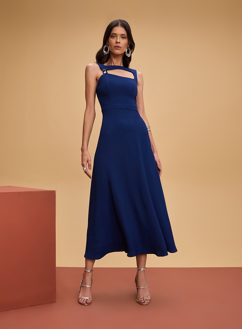 Vestido Midi Decote Gota Azul Tufi Duek -SALE