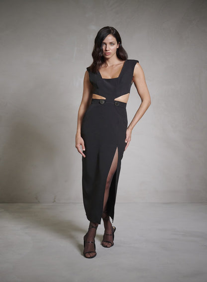 Vestido Midi Decote Reto Preto Tufi Duek -SALE