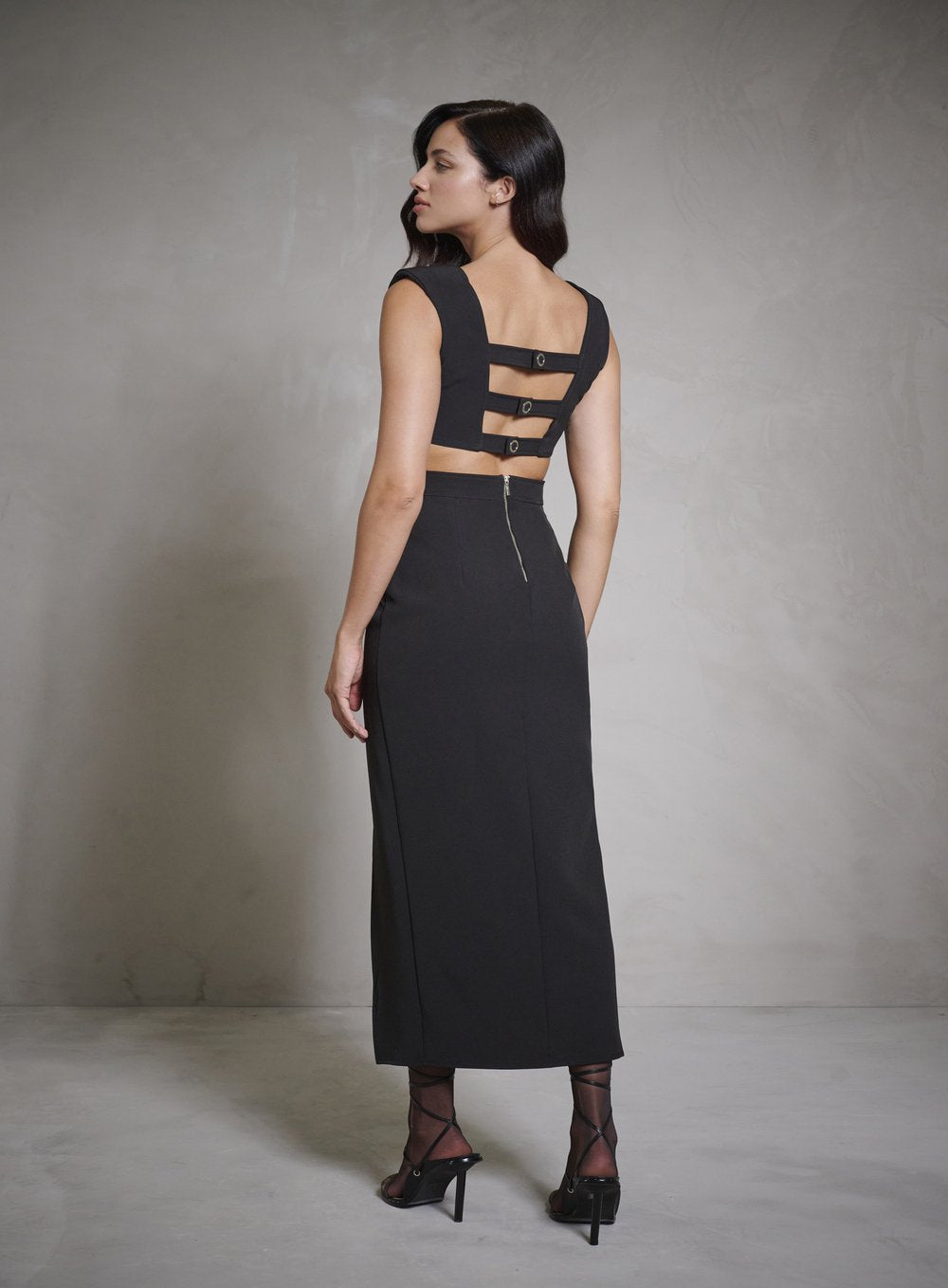 Vestido Midi Decote Reto Preto Tufi Duek -SALE