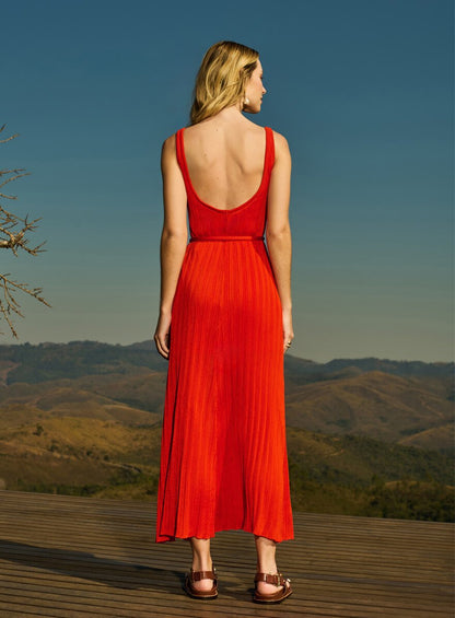 Vestido Midi Decote U Coral Skazi -SALE