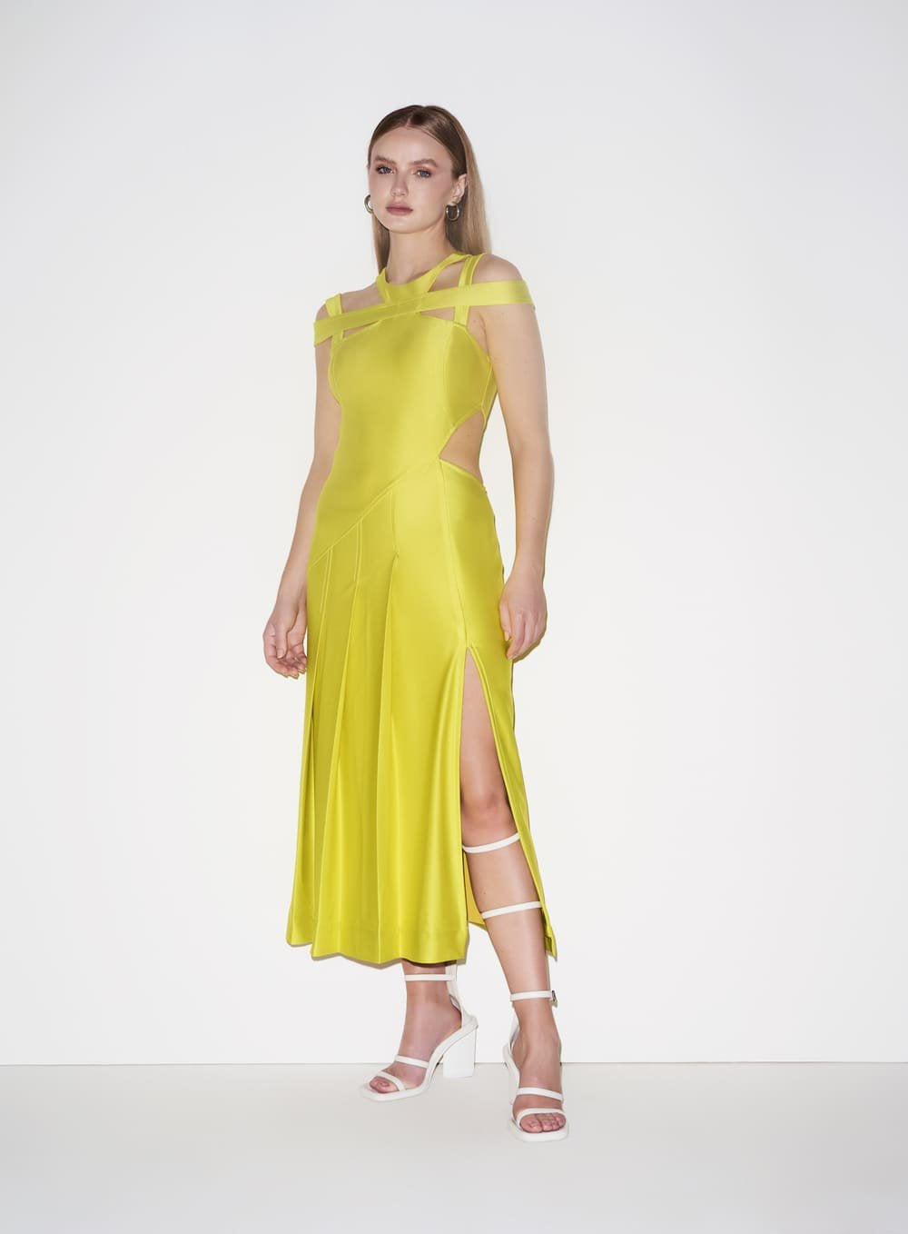 Vestido Midi Faixa Ombro Verde Limão Tufi Duek -SALE