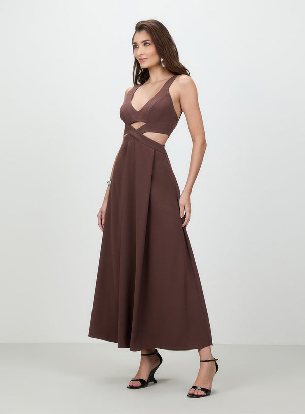 Vestido Midi Faixa Patou Marrom Tufi Duek -SALE