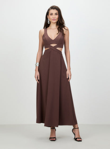 Vestido Midi Faixa Patou Marrom Tufi Duek -SALE