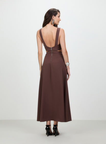 Vestido Midi Faixa Patou Marrom Tufi Duek -SALE