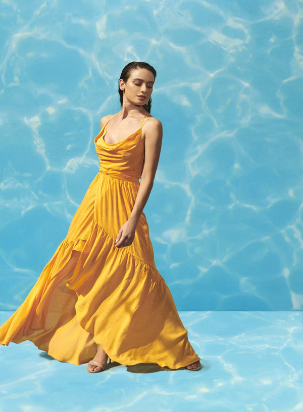 Vestido Midi Falso Cachecouer Dourado Skazi -SALE