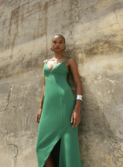 Vestido Midi Fenda Assimetrica Verde Tufi Duek -SALE