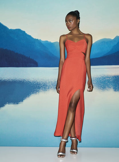 Vestido Midi Fenda Curvada Coral Skazi -SALE