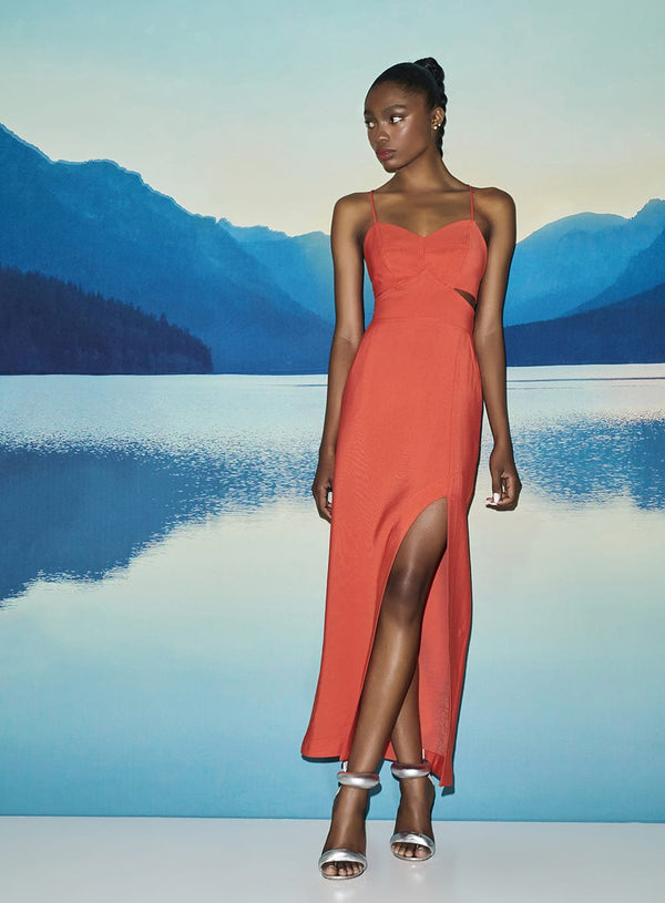 Vestido Midi Fenda Curvada Coral Skazi -SALE