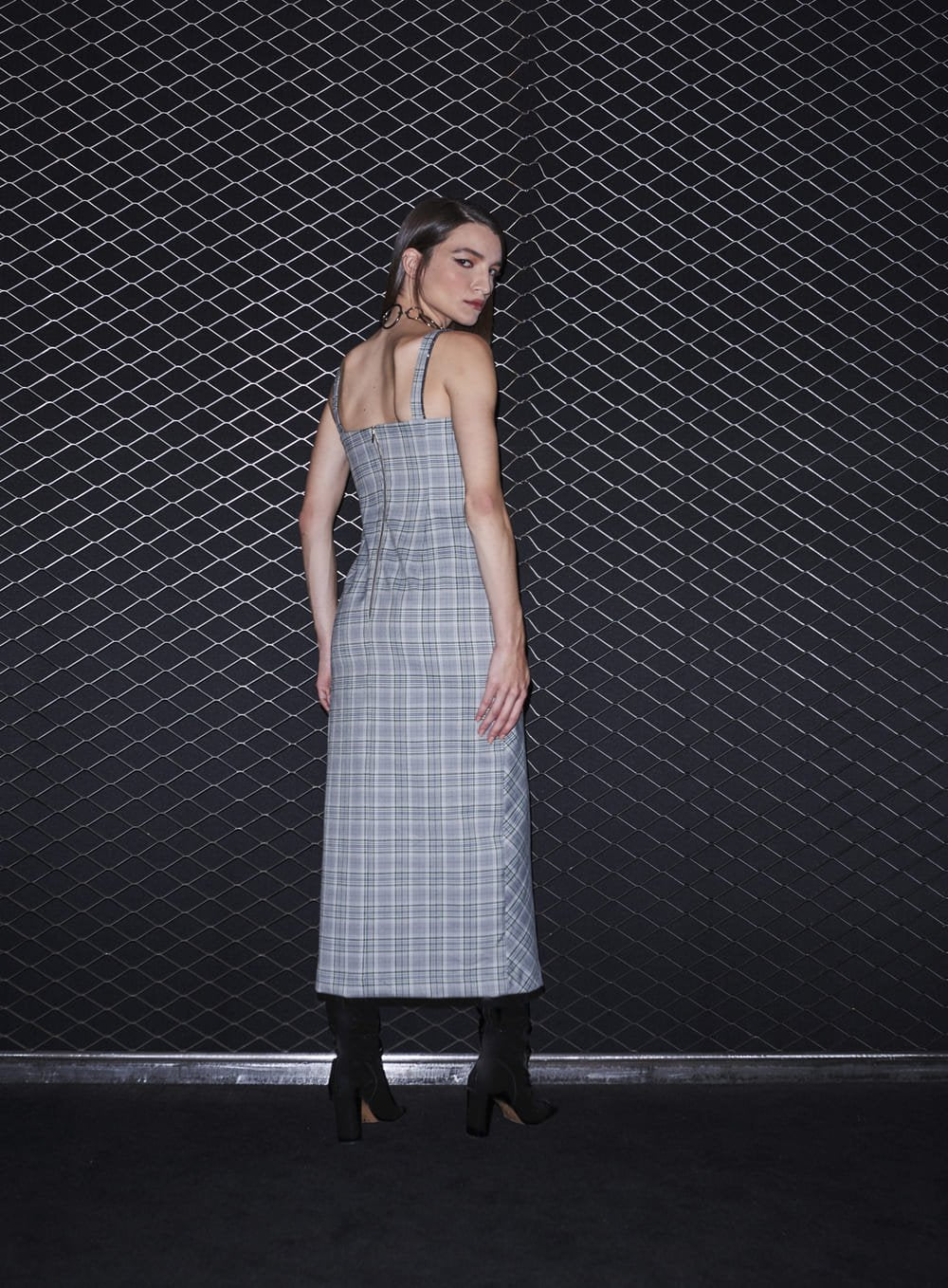 Vestido Midi Fenda Lateral Xadrez Skazi -SALE