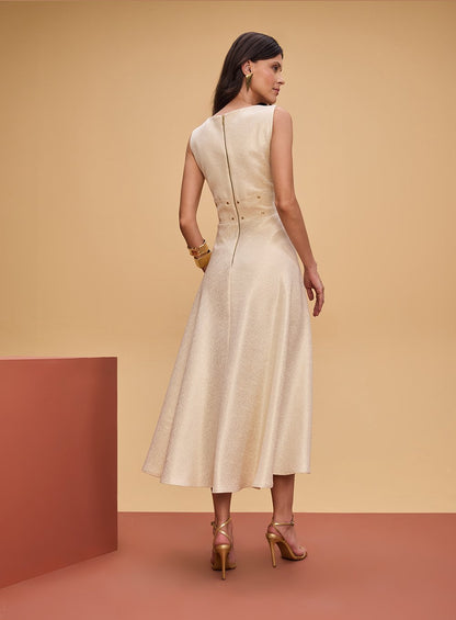Vestido Midi Jacquard Ilhos Bege Tufi Duek -SALE