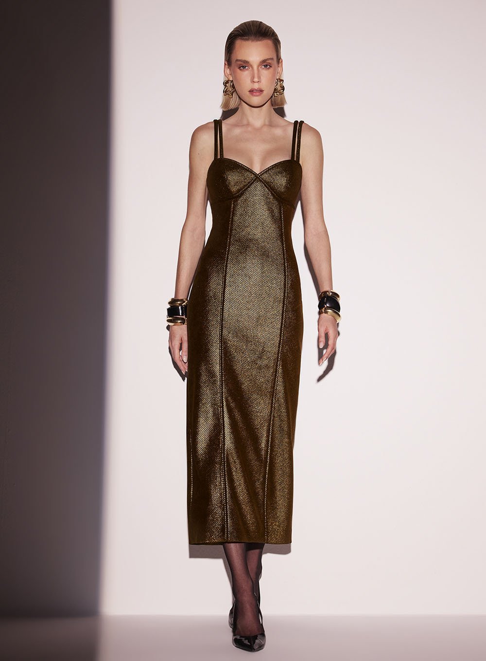 Vestido Midi Jersey Foil Marrom Tufi Duek -SALE