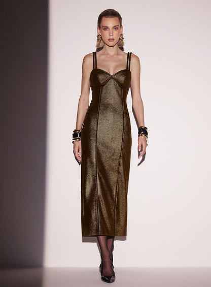 Vestido Midi Jersey Foil Marrom Tufi Duek -SALE
