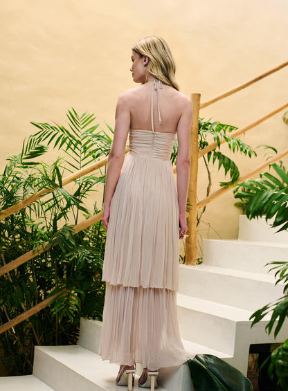 Vestido Midi Musseline Cinza Skazi -SALE