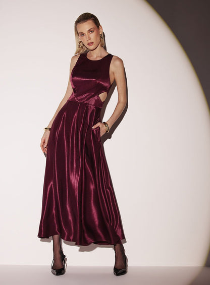 Vestido Midi Saia Pregas Patou Bordô Tufi Duek -SALE