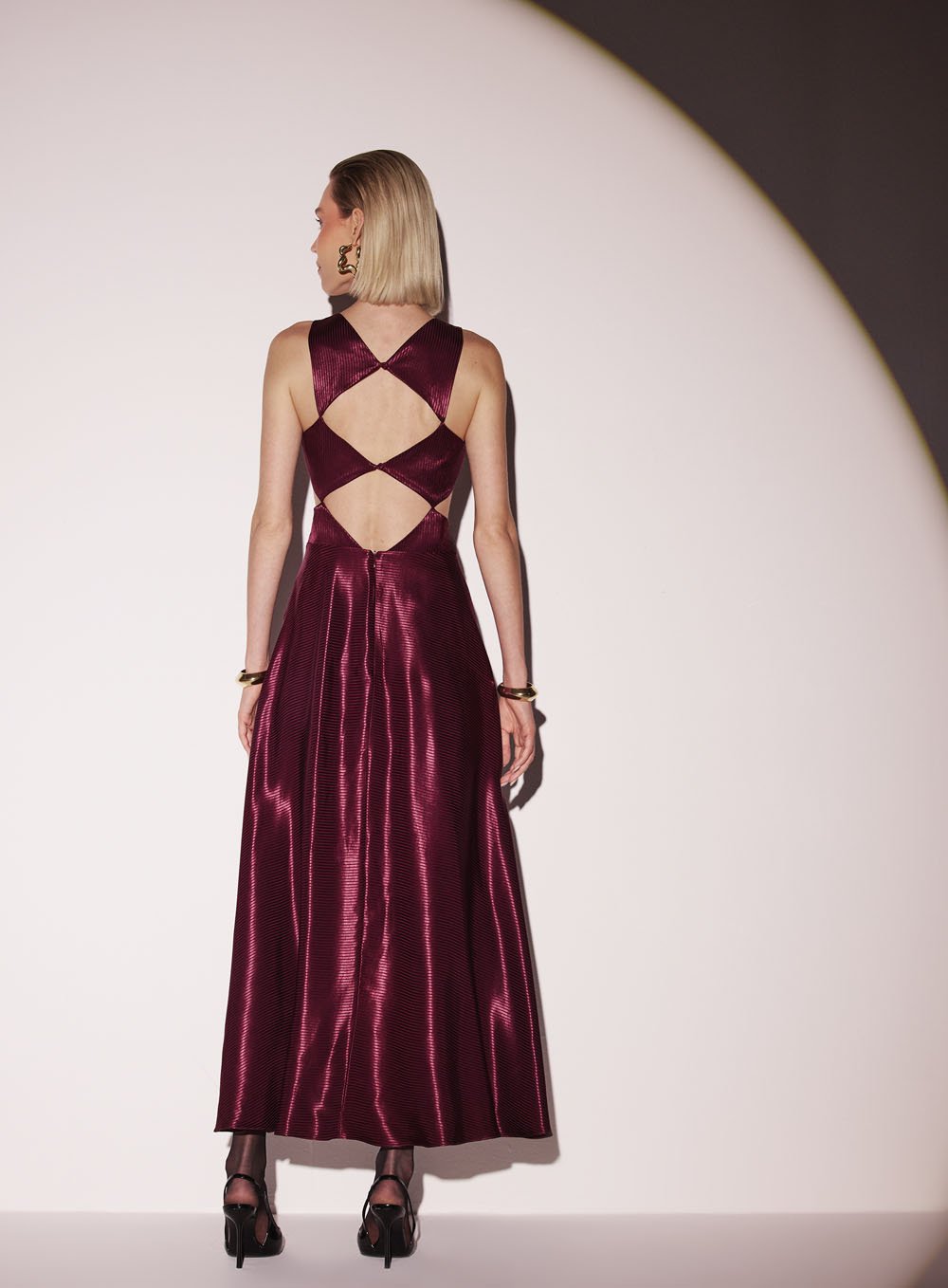 Vestido Midi Saia Pregas Patou Bordô Tufi Duek -SALE