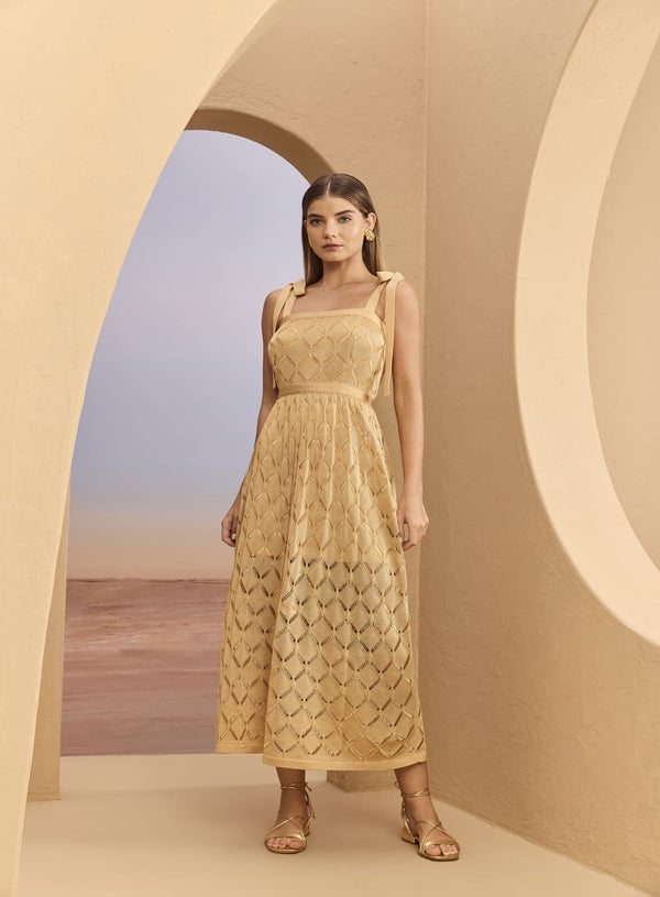 Vestido Midi Tricot Alca Larga Bege Skazi -SALE
