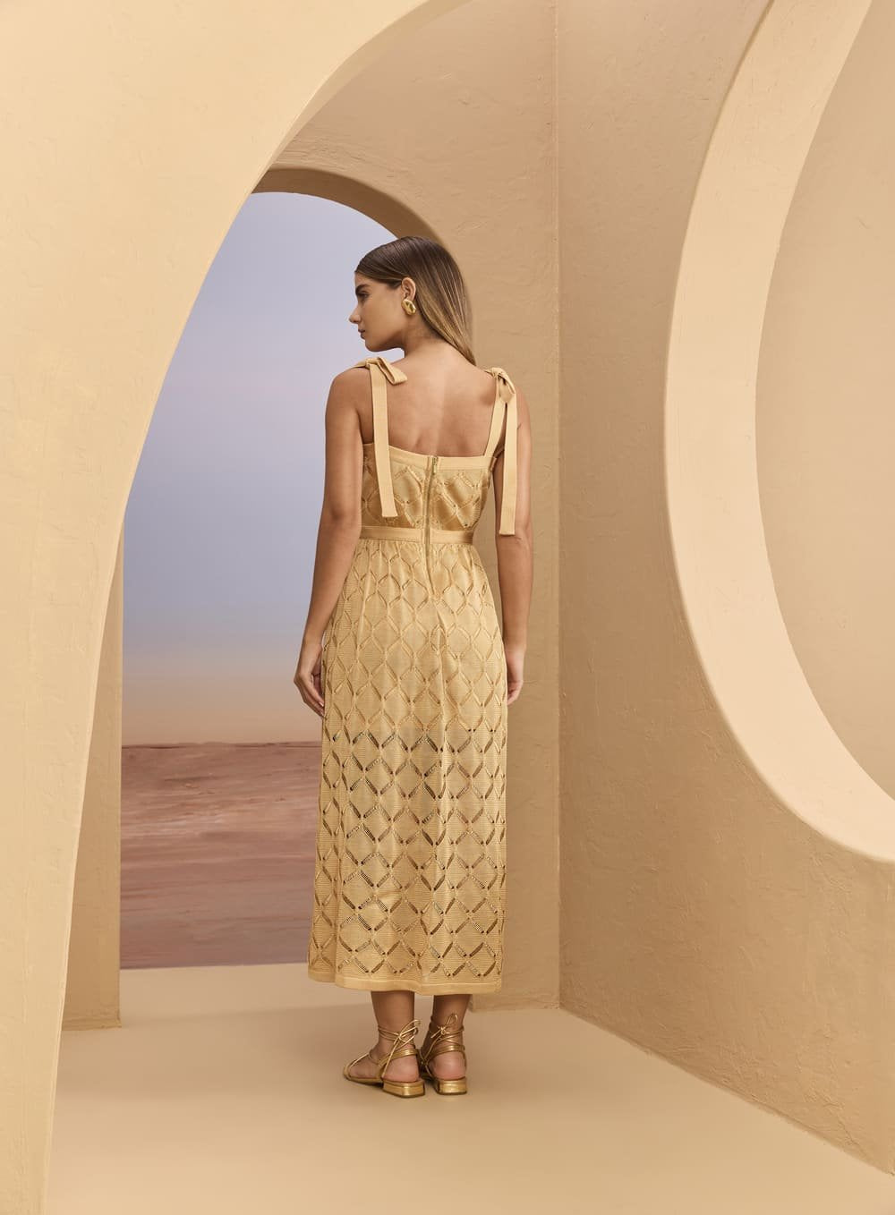 Vestido Midi Tricot Alca Larga Bege Skazi -SALE