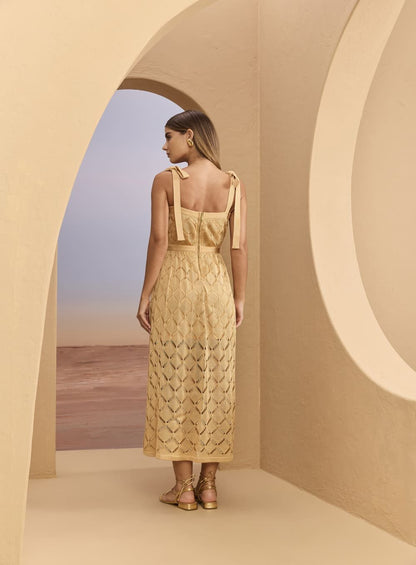 Vestido Midi Tricot Alca Larga Bege Skazi -SALE