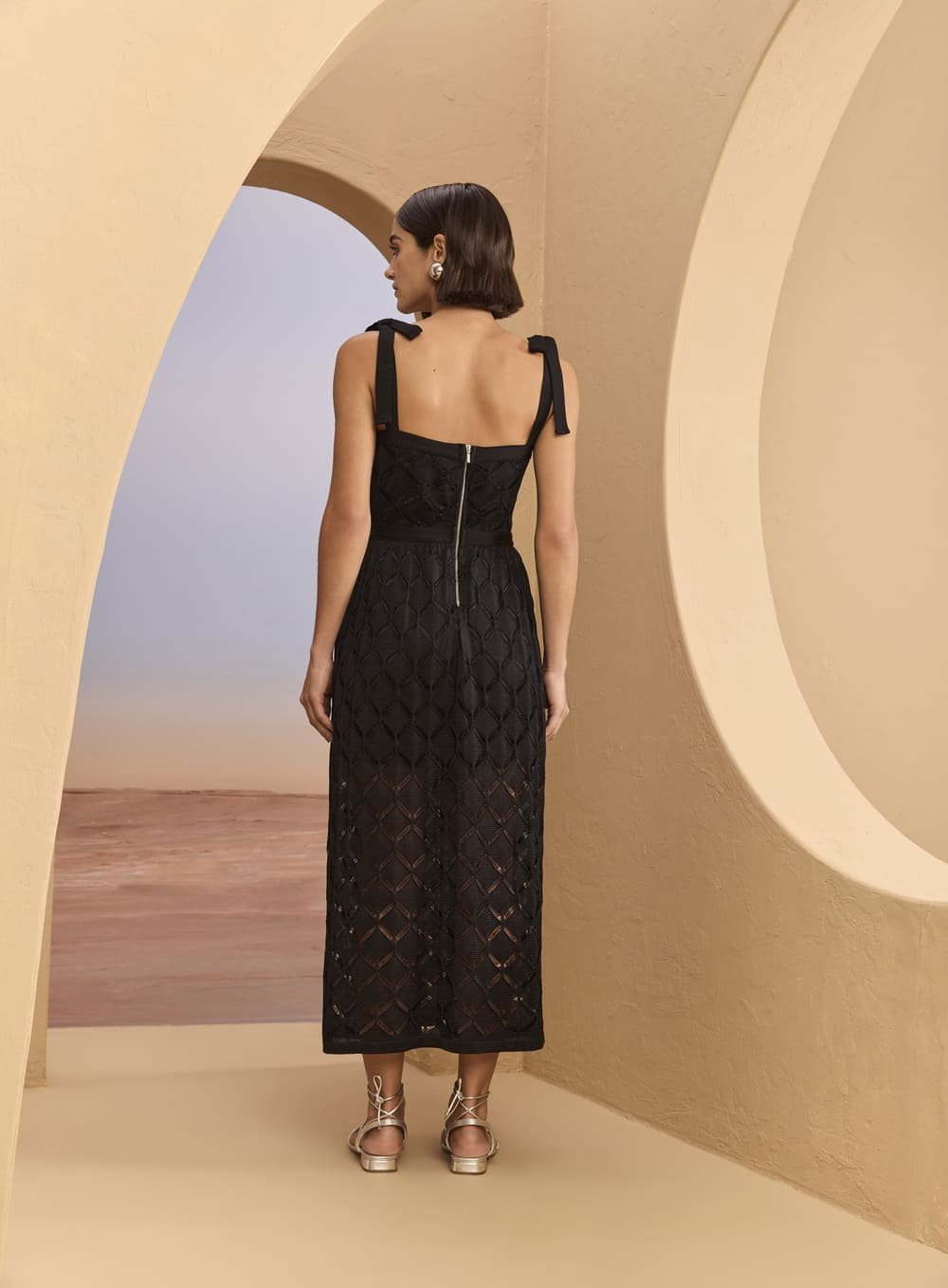 Vestido Midi Tricot Alca Larga Bege Skazi -SALE