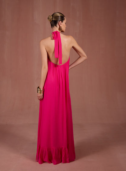 Vestido Rosa em Crepe Abertura Skazi