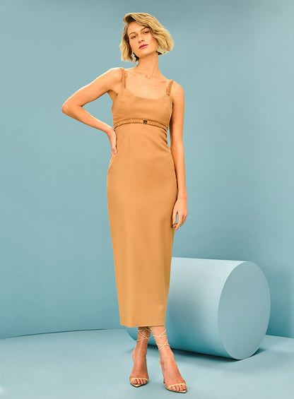Vestido Prega Box Bege Tufi Duek -SALE