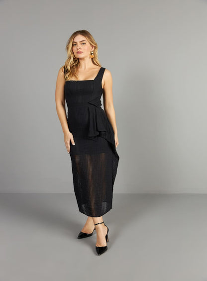 Vestido Saia Dobraduras Preto Skazi -SALE