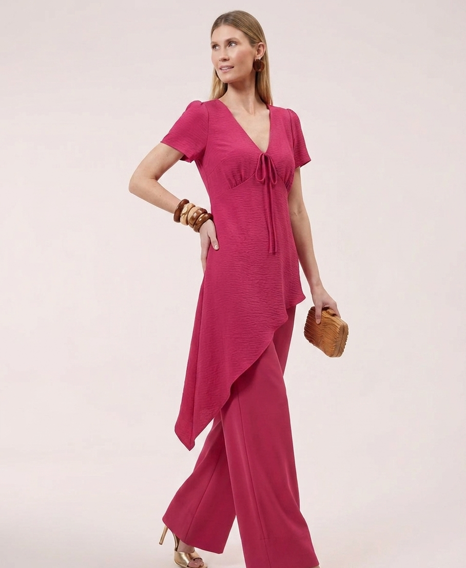 Blusa Rosa ou Branca Alongada Strass