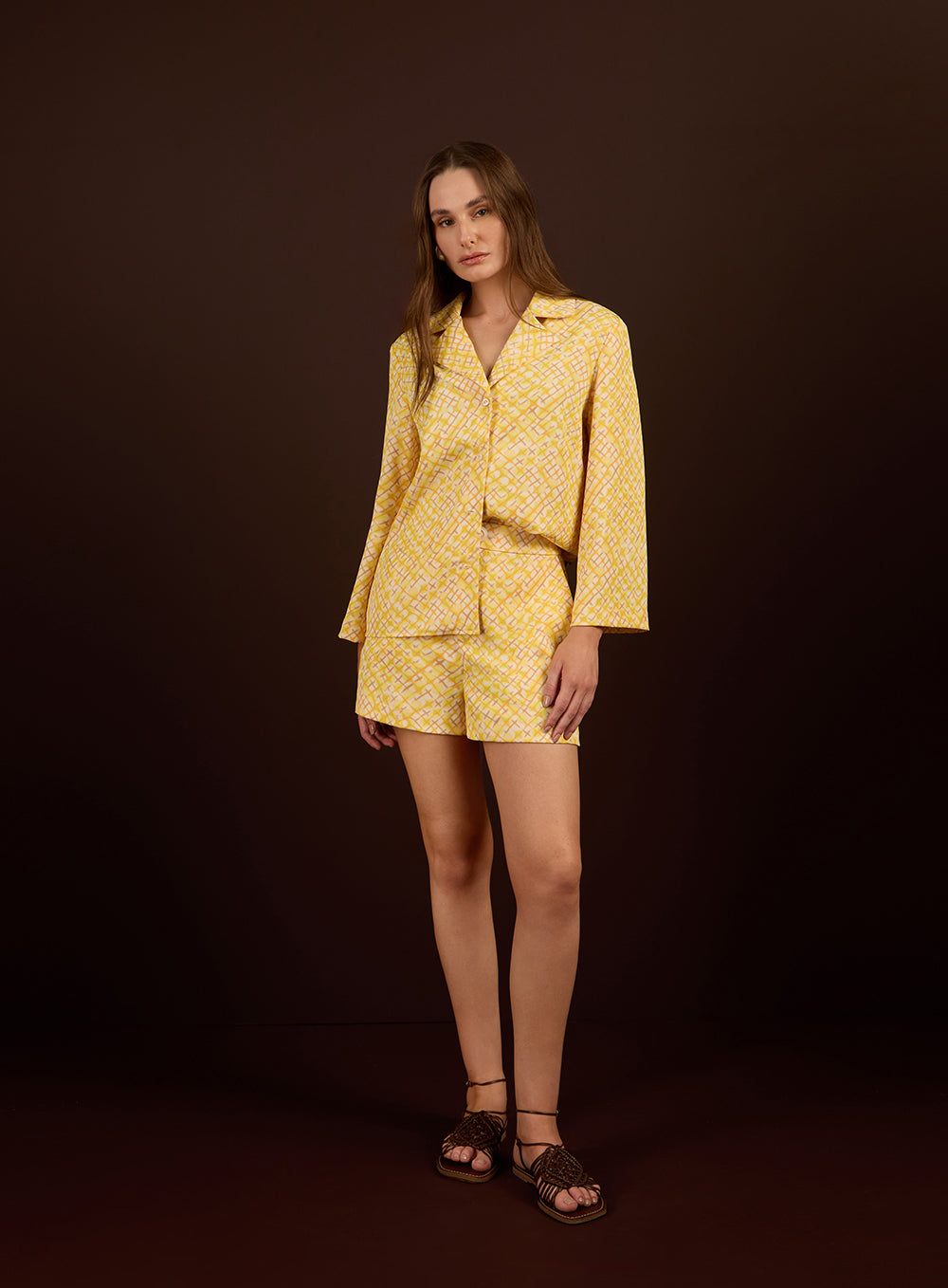 Conjunto Amarelo Short e Blusa Estampado Skazi