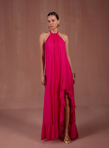 Vestido Rosa em Crepe Abertura Skazi