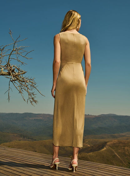 Vestido Nude Fenda Em Malha Skazi