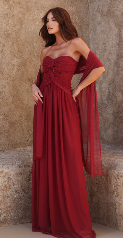 Vestido Verde ou Vermelho Tomara Que Caia Tule Drapeado Amicci