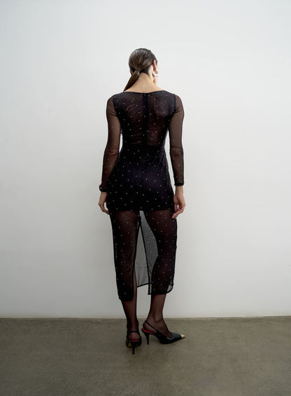 Vestido Tule Cristais Preto Tufi Duek -SALE