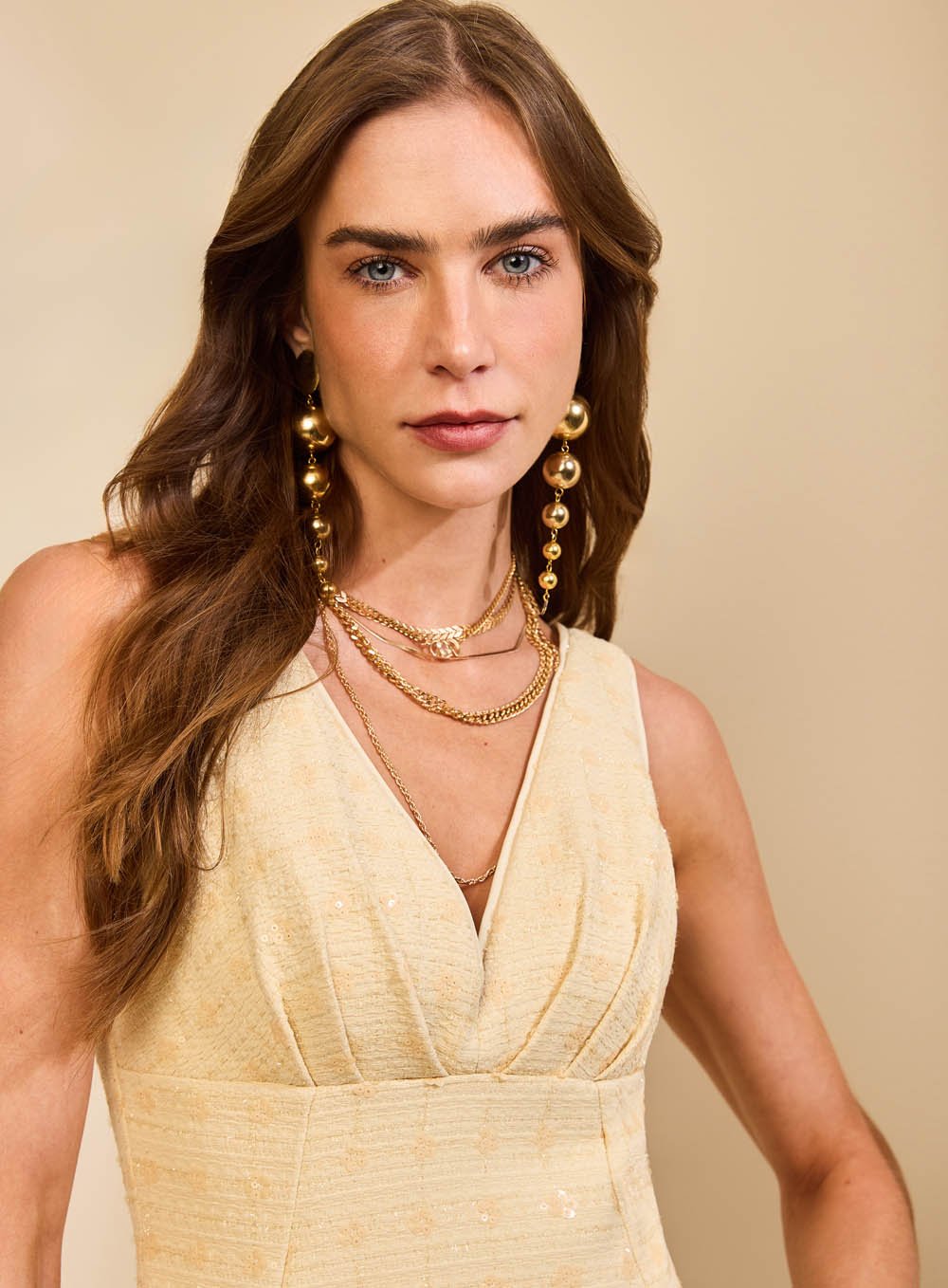 Vestido Tweed Lurex Amarelo Skazi -SALE