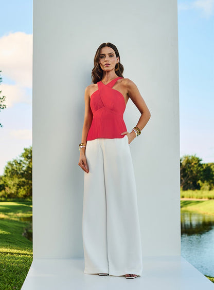 Blusa Over Neck Plisse Coral Tufi Duek -SALE