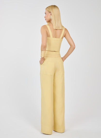 Conjunto Amarelo Cropped e Calça Pantalona Tufi Duek