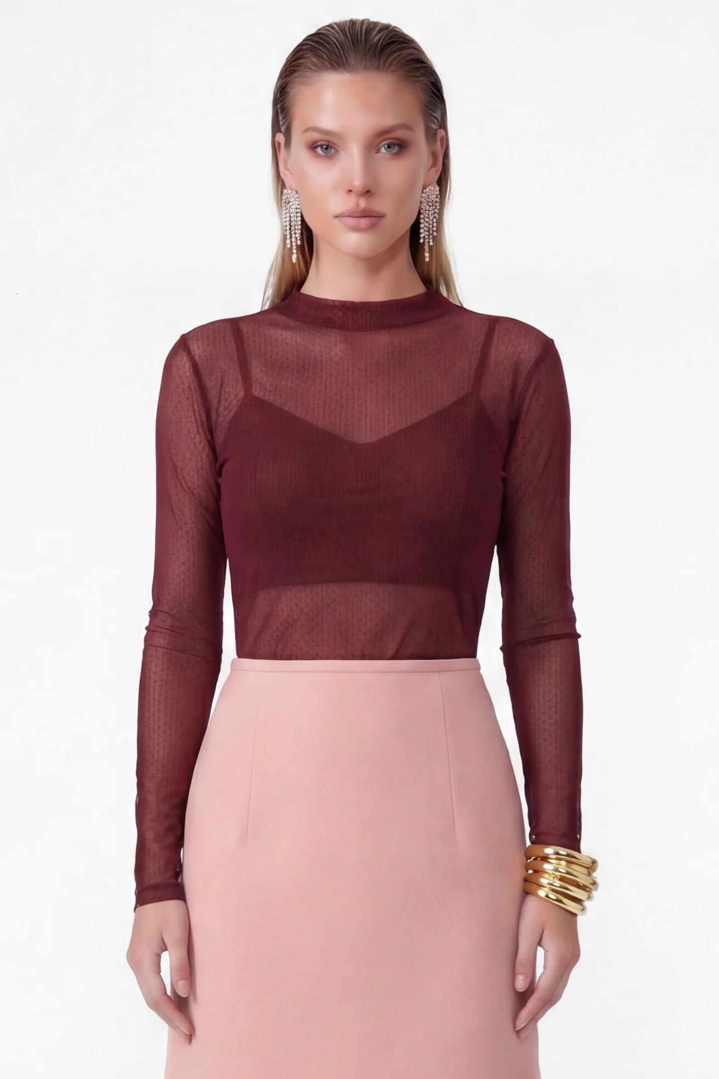 Blusa Vinho em Tule Poá Fleche D’Or