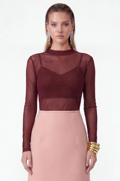 Blusa Vinho em Tule Poá Fleche D’Or
