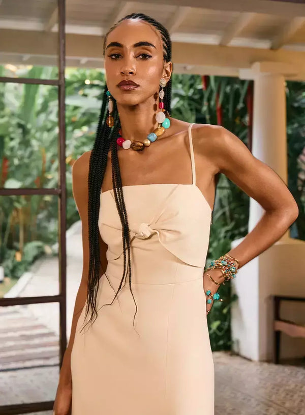 Vestido Nude Linho Fenda Tufi Duek
