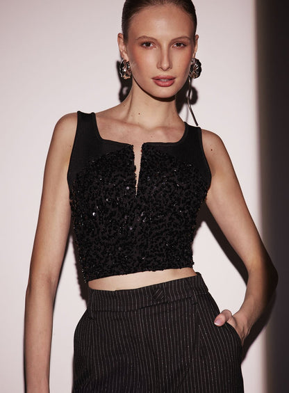 Blusa Paetê Tranding Preto Tufi Duek -SALE
