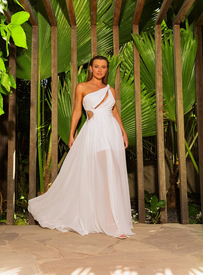 Vestido Branco Torcido Abertura Lateral Skazi