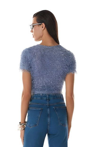 Cropped Azul em Pelinho Tela Fleche D’Or