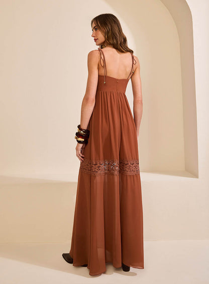 Vestido Terracota Renda Skazi