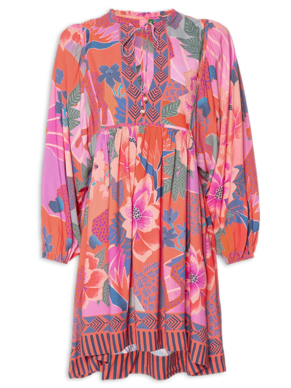 Vestido Rosa Claro Estampa Flores Azuis Farm