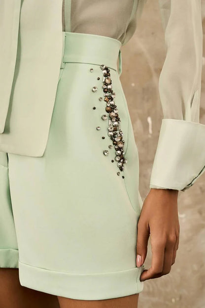 Conjunto Verde Menta Camisa e Short Bordado Fleche D’Or