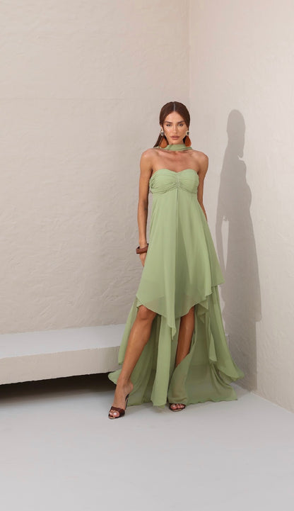 Vestido Verde ou Laranja Túnica Fluída Amicci