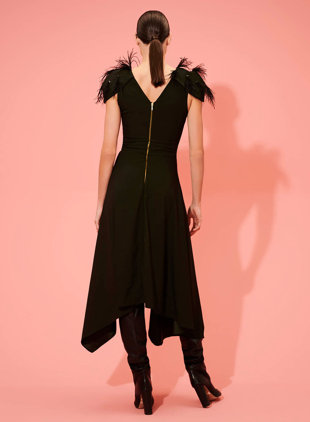 Vestido Decote Vazado Manga Pluma Verde Skazi -SALE
